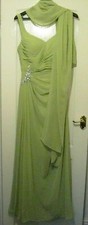 Chiffon Diamante Prom / Bridesmaid / Wedding Dress Olive Green Size 14 - 16 NEW