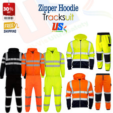 New Hi Vis High Visibility Tracksuit Zip Hoodie & Jogging Bottom Safety Work Set