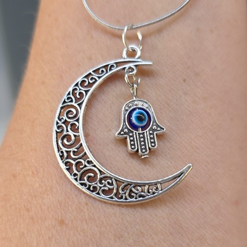 Silver tone crescent moon - silver,