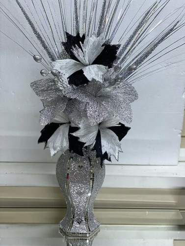 Silver vase with flowers - vase,