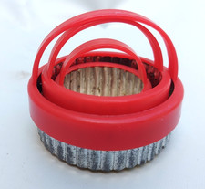 Vintage Tin & Plastic Handle Cookie Cutter Set Pastry Hole Crimped.