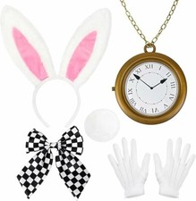 White Rabbit Costume Alice In Wonderland Fancy Dress Bunny Halloween March Hare