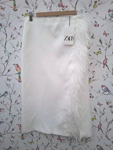 Zara white feather trim skirt - zara,