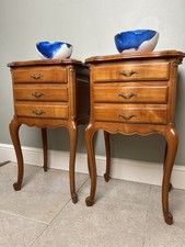 Pair Excellent Large French Carved Light Cherrywood Bedside Drawers Table Unit