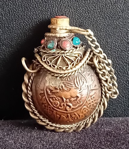 Vintage brass tibetan bottle - vintage,