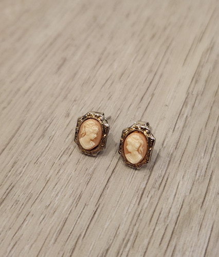 Vintage cameo portrait stud - vintage,