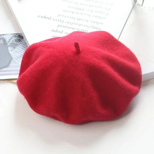 Plain beret hat wool - plain,