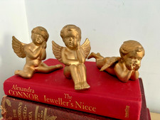 Vintage Cherub Gold MCM Kitsch X 3 fireplace mantel shelves christmas decor