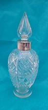 Edwardian Silver Collar Cut Glass Perfume Bottle Tall Amphora Shape Handmade