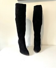 Sam Edelman Suede Knee-High Boots Black Leather Western Women's Size UK 3 US 6  