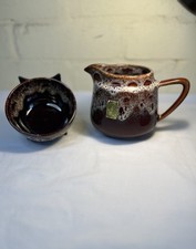 Fosters Pottery Cornwall brown drip glaze milk jug and sugar bowl vintage retro