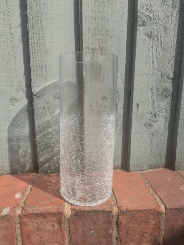 Tall crackle glass cylinder - glass,
