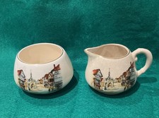 Vintage Sandland Ware Mini Jug and bowl  – town scene, Staffordshire Pottery