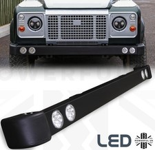 Black steel front BUMPER with Round LED DRL for Land Rover Defender 90 110 lamps