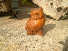 2b.. Hand Carved wood netsuke Owl caught two mice collectable boxwood figure