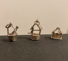 3 x VINTAGE SILVER CHARM PENDANT 5.4 grams CHAMPAGNE WISHING WELL GARDEN GAZEBO