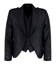 Men's Scottish Black Wool Argyle Kilt Jacket with Vest | Highland Wedding Jacket