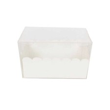 Long Clear PVC Macaron Boxes with Inserts - White Scalloped Lace Favour Macaroon