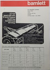 Original Bamlett 33 Row, 12 Acre Hopper Seed Drill 1 Sheet Brochure, c 1970's