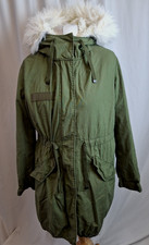 Topshop Fishtail Fur Parker Coat Jacket Removable Lining & Hood Green UK12 A3681