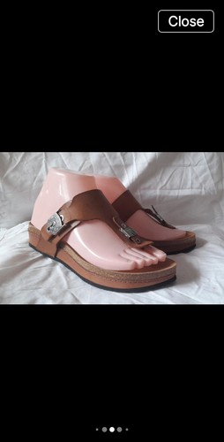 Tan leather scholl - leather, post