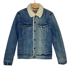 LEVIS Jacket Mens S Blue Premium Big E Sherpa Trucker Needle Park Denim Western