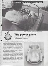 1967 AC 289 (Cobra) Sports Car: 6-page Motor magazine road test