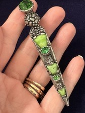 Vintage Scottish Signed “ Miracle” Brooch Dirk Kilt Pin Lovely Green Colouring