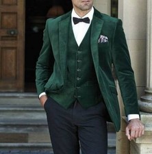 Mens Green Velvet Suit Tuxedo 3 Pc Slim Fit Suit Evening Party Wear Coat Pants
