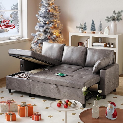 Faux leather shaped sofa - leather, l