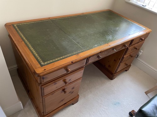 Two pedestal old pine desk - two,
