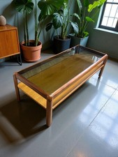 Two Tier Mid-Century Coffee Table With smoked Glass Top Vintage Retro MCM Table