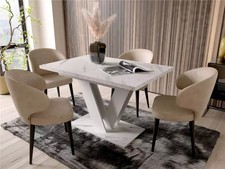 Marble Dining Table White Extendable Marble Effect Top 120 160cm 6 8 Seater Cari