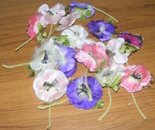1940s Group of vintage flowers for hats or corsage purple white pink anemone