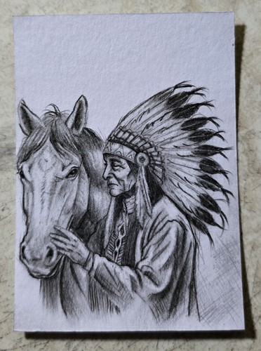Original aceo native american - aceo,