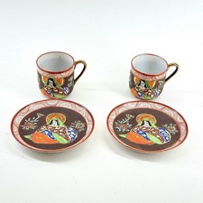 VINTAGE JAPANESE HAND PAINTED DEMITASSE CUPS & SAUCERS GEISHA MOTIF