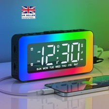 Alarm Clock Digital Clock with 8 RGB Night Lights Dual Alarms, Snooze USB Port
