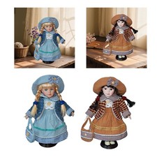 Porcelain Doll in Dress Home Decor Makeup Face Old Fashioned Standing Figure
