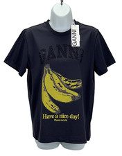 Ganni Banana Print T Shirt, Womens T Shirt UK Size 8, XS, Phantom, New
