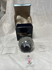 Caithness 'CAULDRON ' glass paperweight, blue/white swirl & bubbles boxed