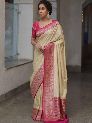 Designer sari cream bollywood - designer,