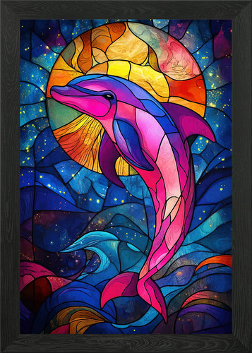 Colorful dolphin stained glass - colorful,
