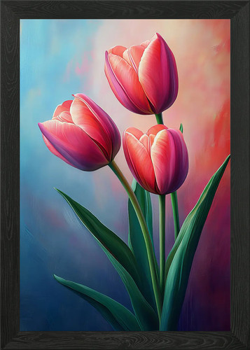 Three red tulips floral art - three,