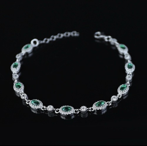 Silver emerald bracelet - emerald,
