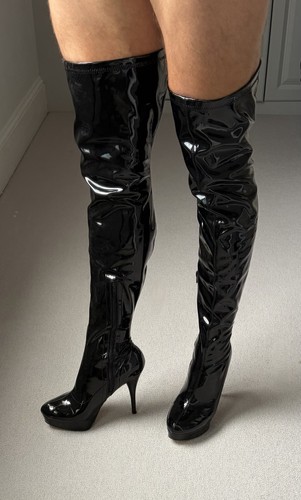 Black patent shiny thigh high - black,