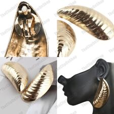 3"long LARGE retro CLIP ON GOLD TONE mussel shell EARRINGS vintage styl oversize