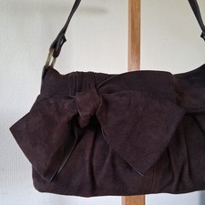 LK Bennett Brown Suede Handbag With Large Bow Detail & Floral Lining