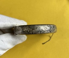 Silver 925 Vintage Bangle Hinged Etched Bracelet Hallmarked USED need TLC