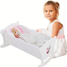 Wooden Dolls Rocking Cradle Cot Bed Crib Heart Design Doll Furniture 18-20" Doll