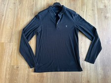 All Saints Reform Black Longsleeve Polo Shirt Medium